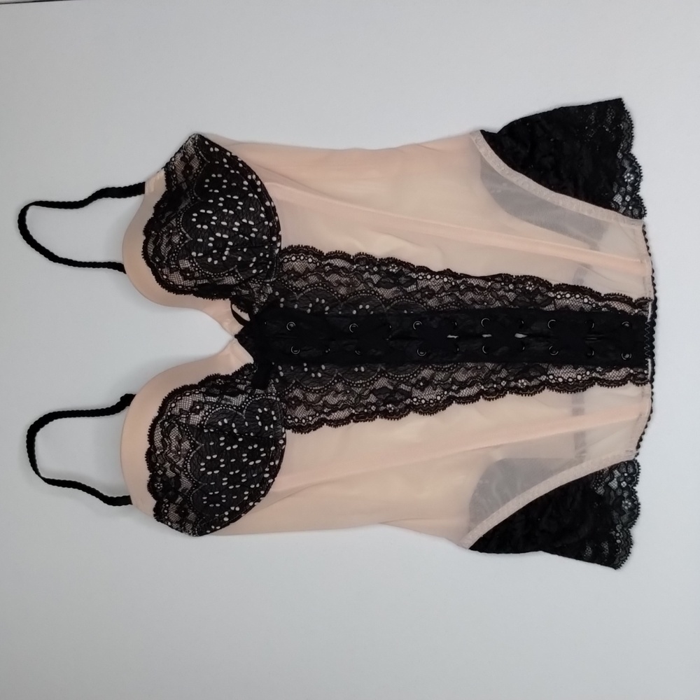 Victoria's Secret Corset Bra Cami 36B pink mesh black lace